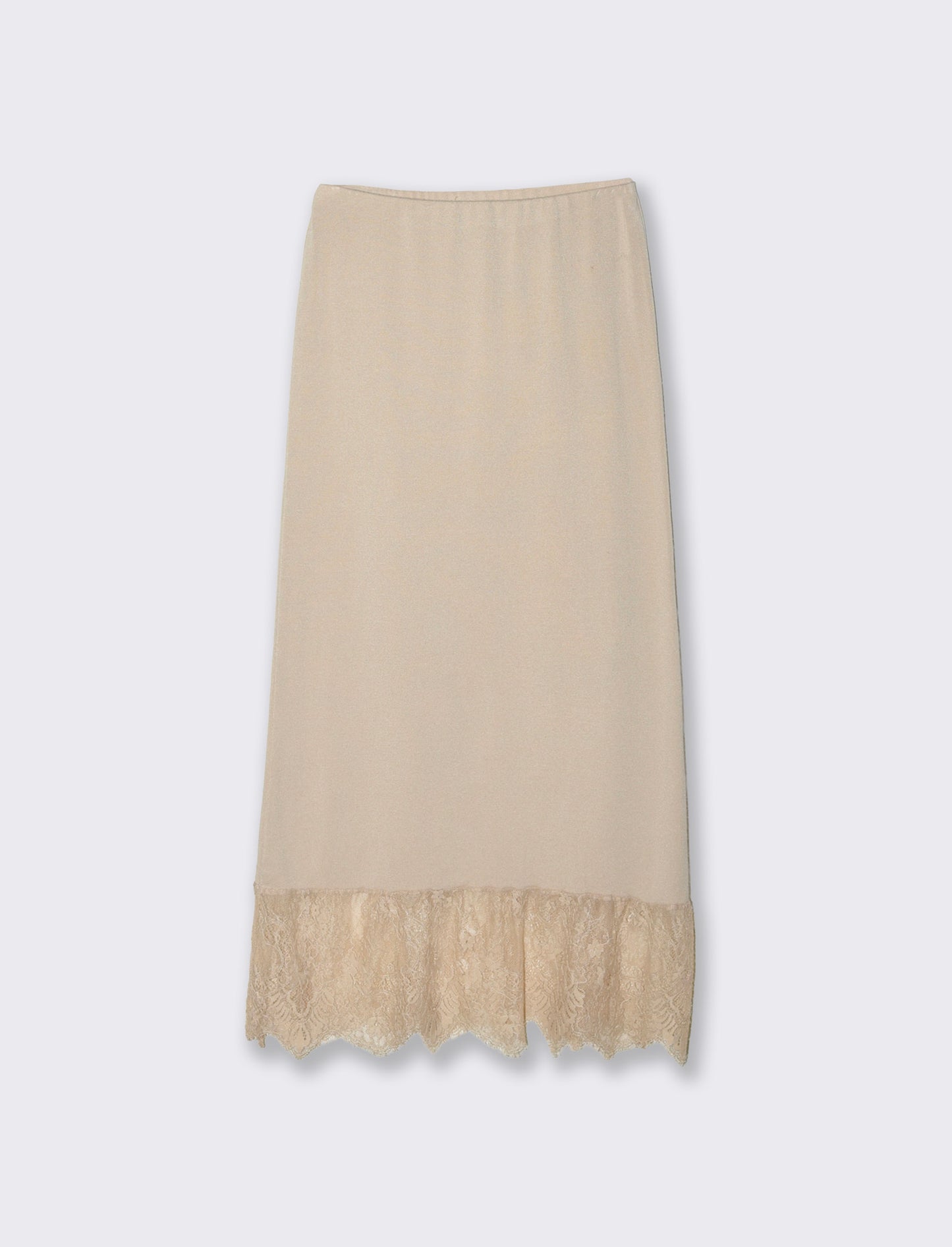 Gonna lunga in maglia con pizzo al fondo - Bianco panna