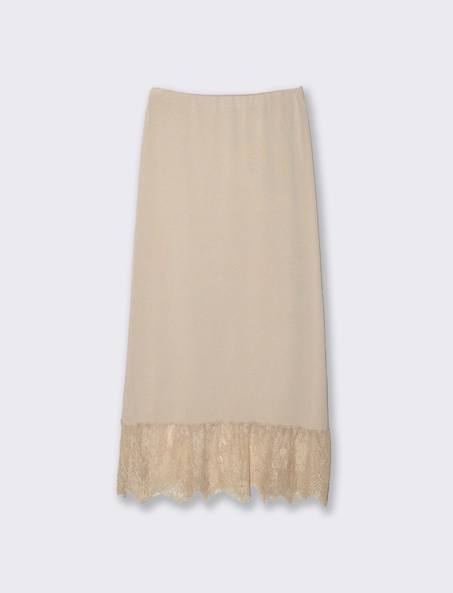 Gonna lunga in maglia con pizzo al fondo - Bianco panna