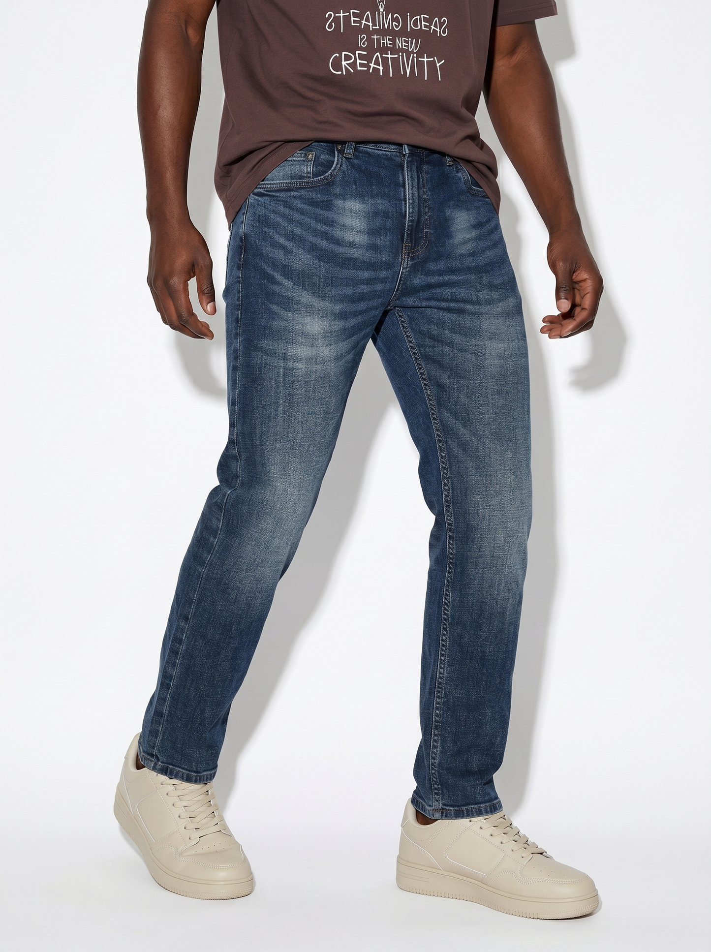 Jeans regular fit blu scuro effetto slavato - DENIM SCURO