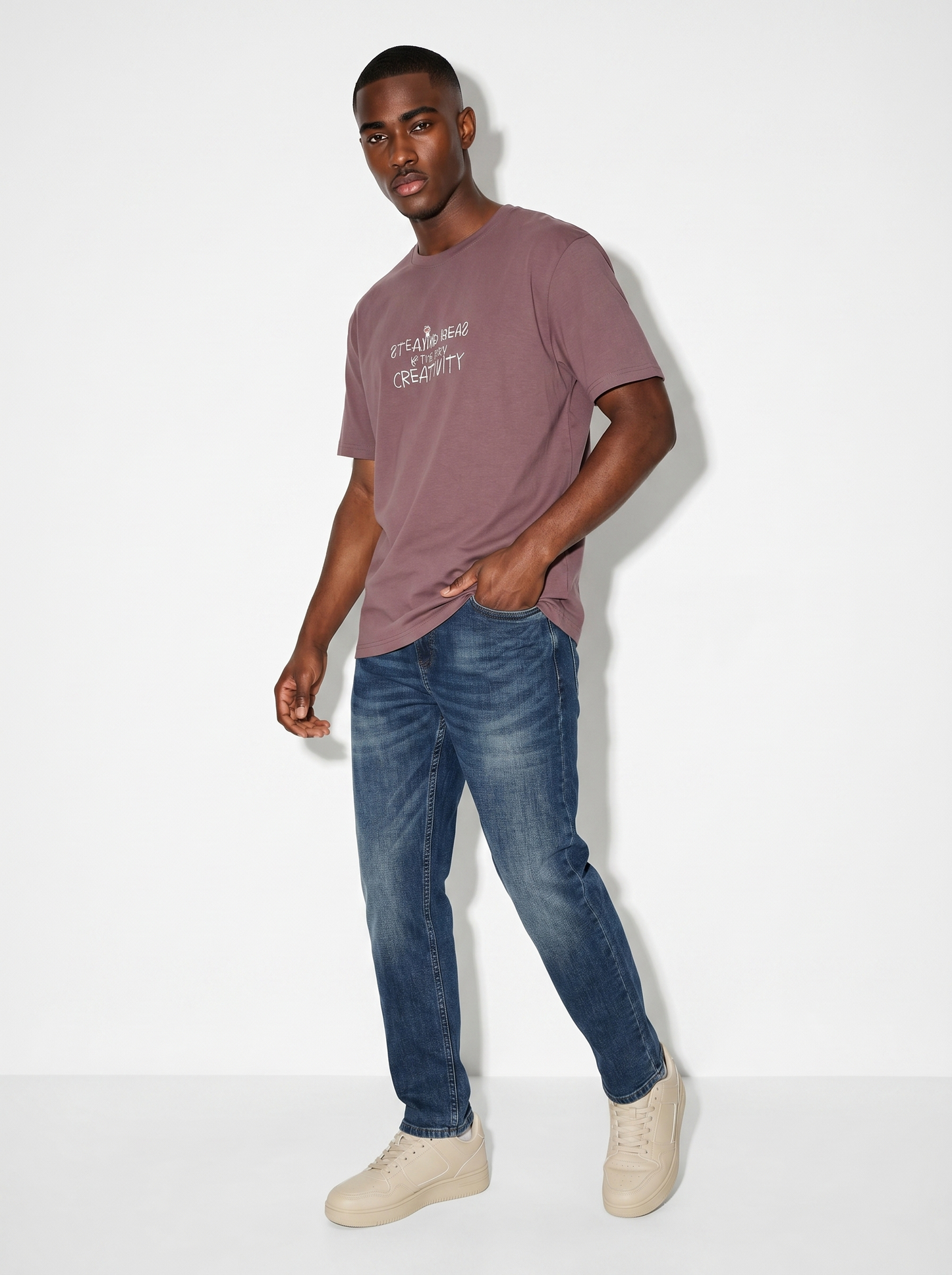 Jeans regular fit blu scuro effetto slavato - DENIM SCURO