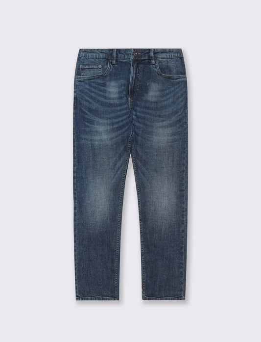 Jeans regular fit blu scuro effetto slavato - DENIM SCURO