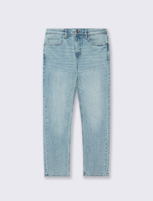 Jeans Regular Fit Blu Chiaro Effetto Slavato - Denim