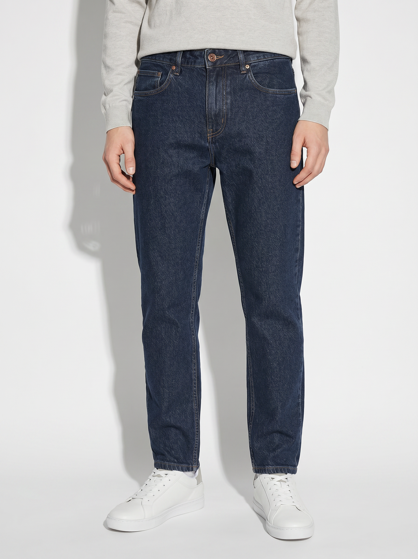 Jeans Regular Fit Blu Scuro Effetto Slavato - DENIM SCURO