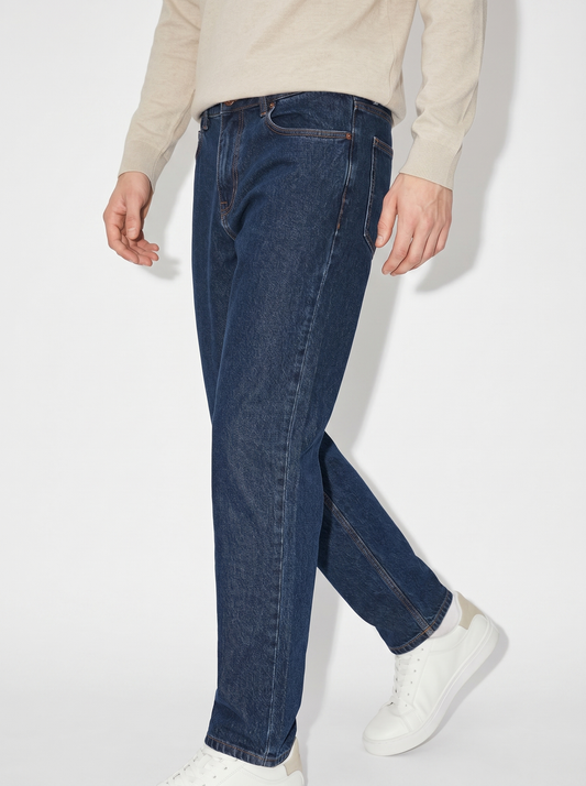 Jeans Regular Fit Blu Scuro Effetto Slavato - DENIM SCURO