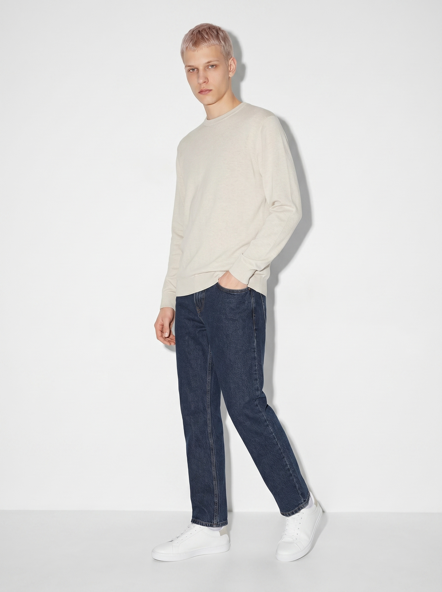 Jeans Regular Fit Blu Scuro Effetto Slavato - DENIM SCURO