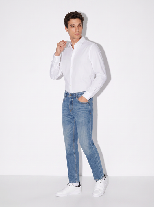 Jeans regular fit blu medio effetto slavato - Denim