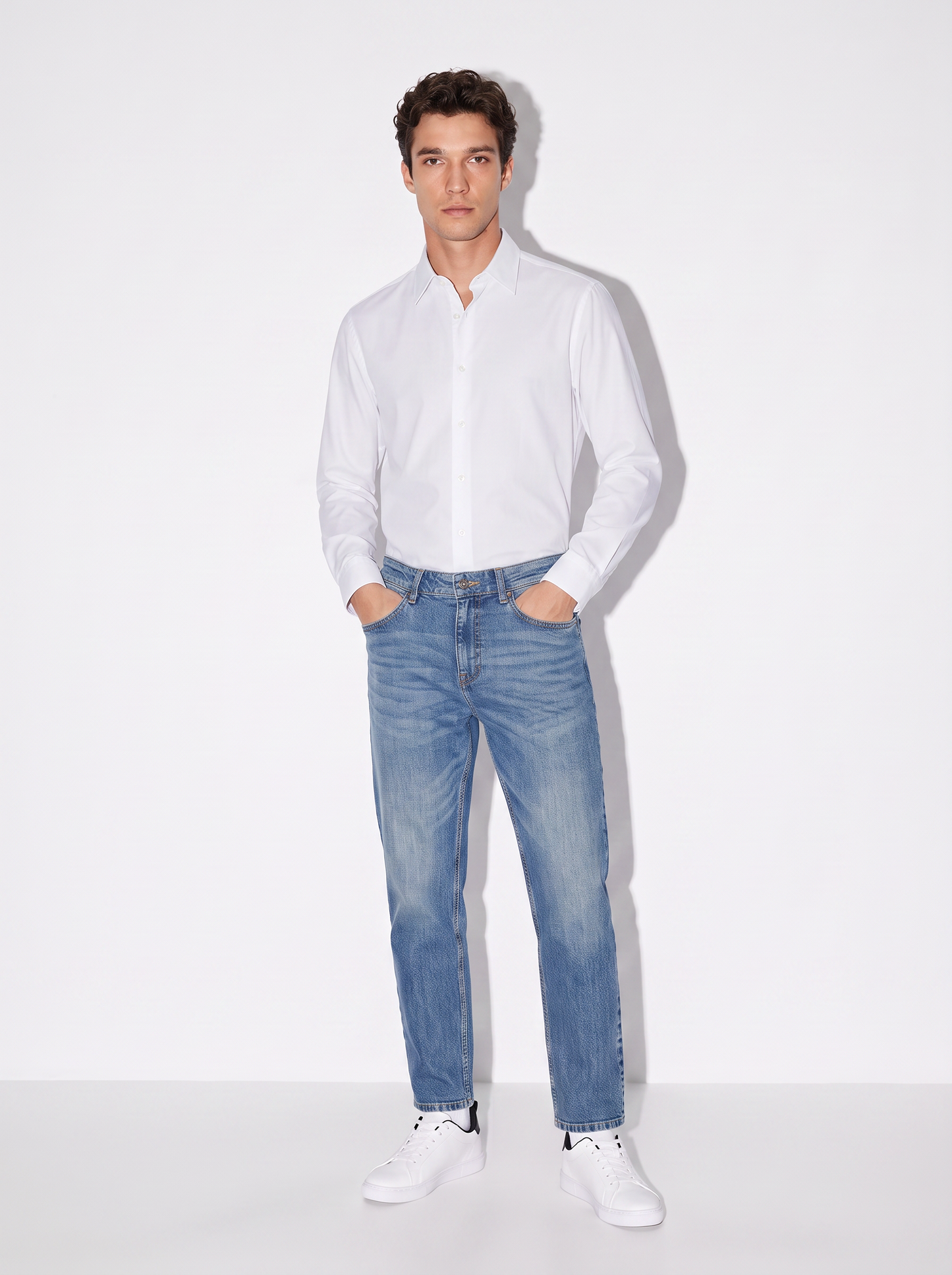 Jeans regular fit blu medio effetto slavato - Denim