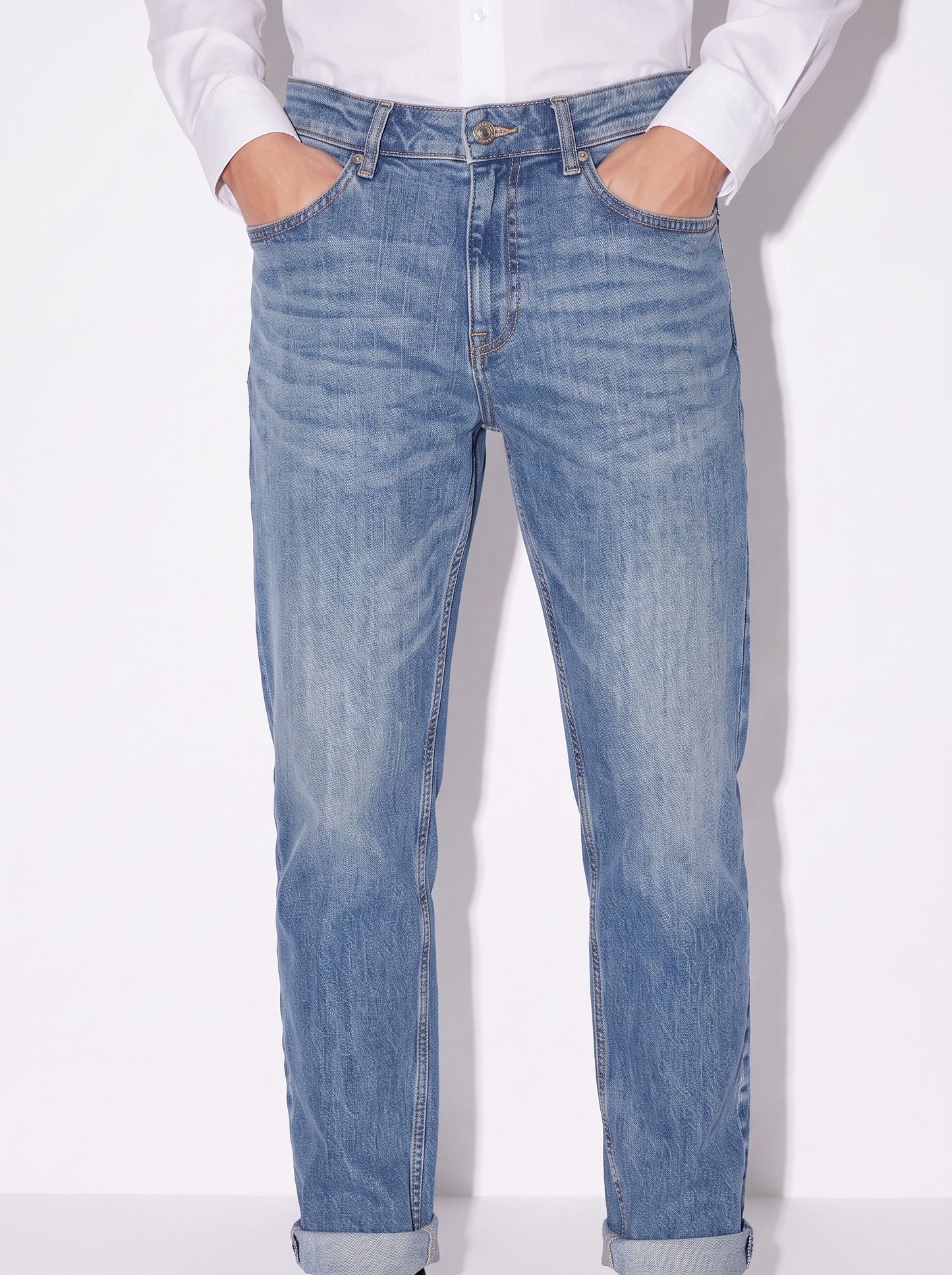 Jeans regular fit blu medio effetto slavato - Denim