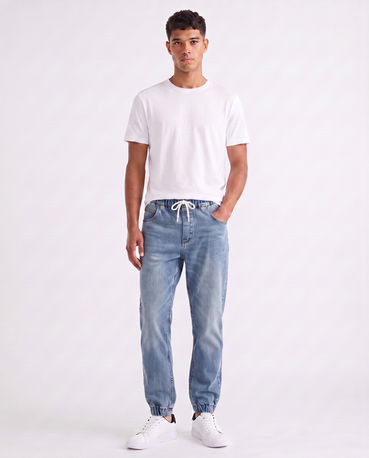 Jeans Jogger Regular Fit Blu Medio Elasticizzati - Denim