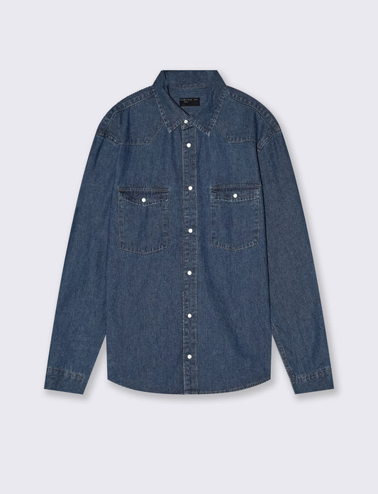 Camicia in denim slim con effetto slavato - Denim
