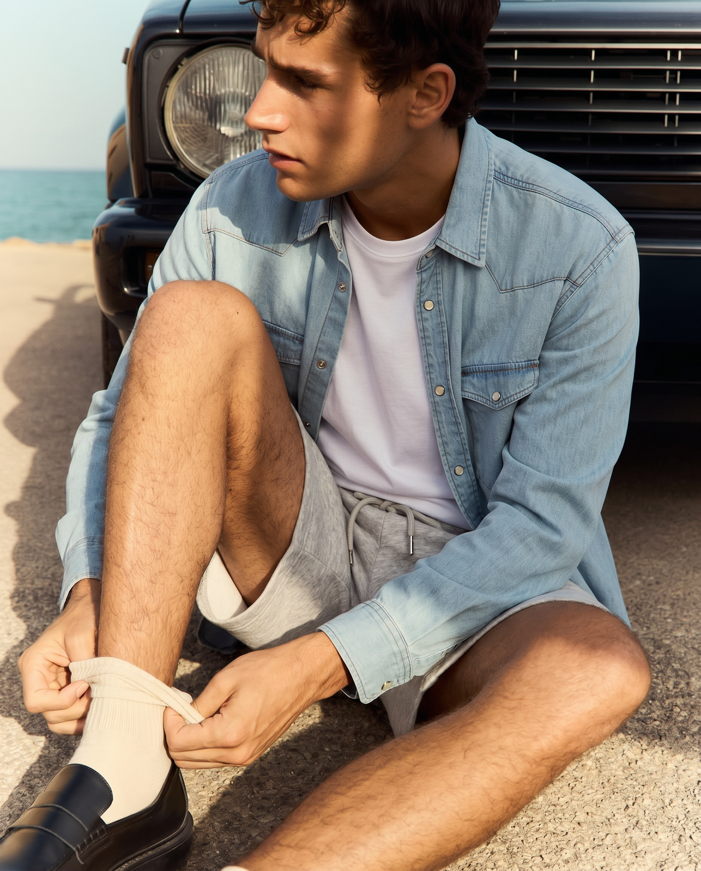 Camicia in denim slim con effetto slavato - Denim chiaro
