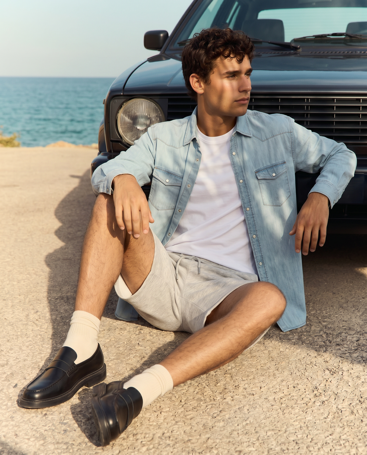 Camicia in denim slim con effetto slavato - Denim chiaro