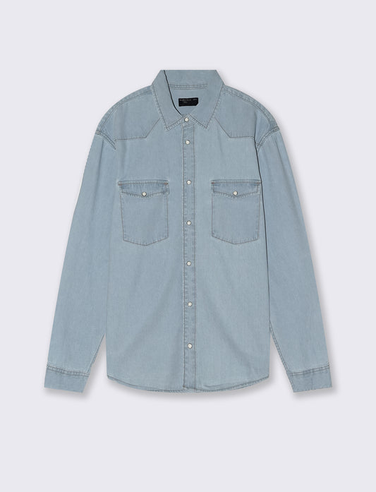 Camicia in denim slim con effetto slavato - Denim chiaro