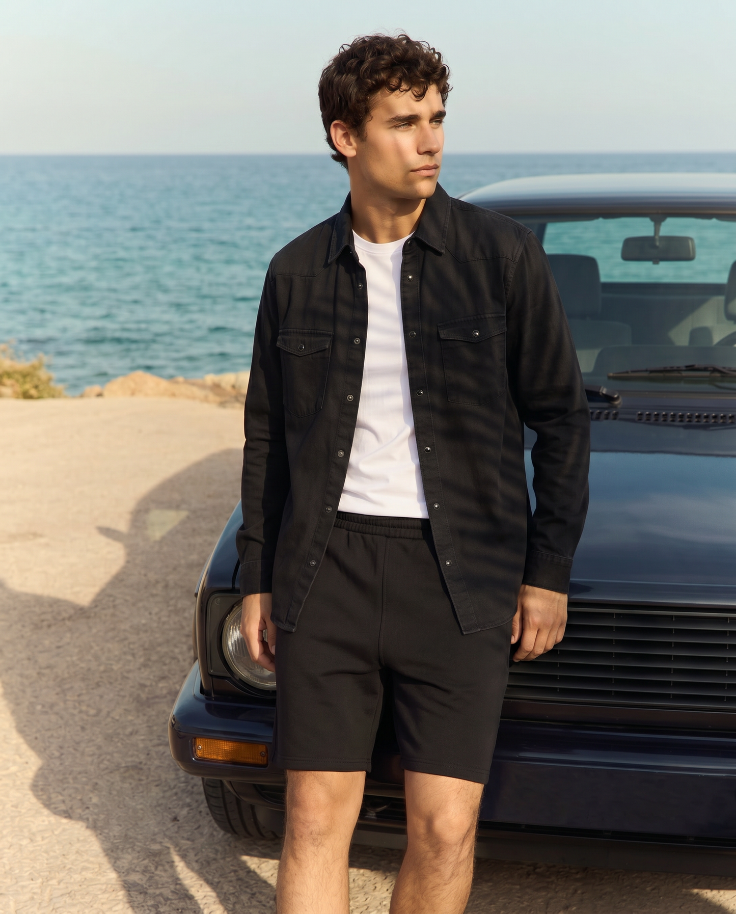 Camicia in denim slim con effetto slavato - Nero