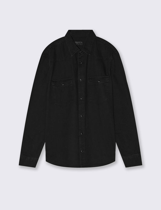 Camicia in denim slim con effetto slavato - Nero