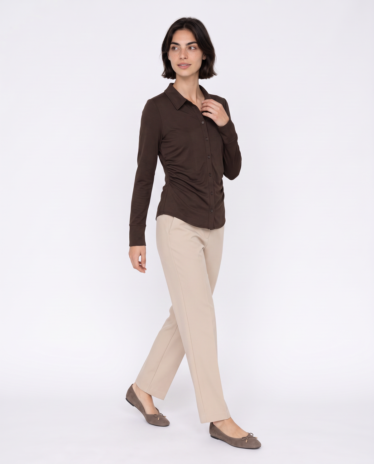 Camicia manica lunga con arriccio laterale - Moro