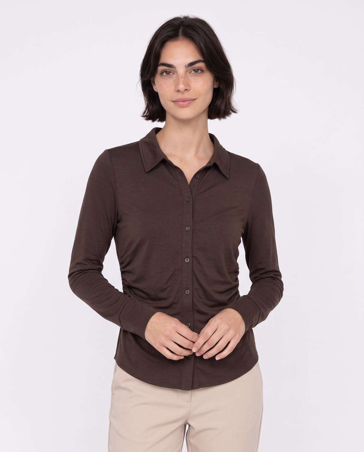 Camicia manica lunga con arriccio laterale - Moro