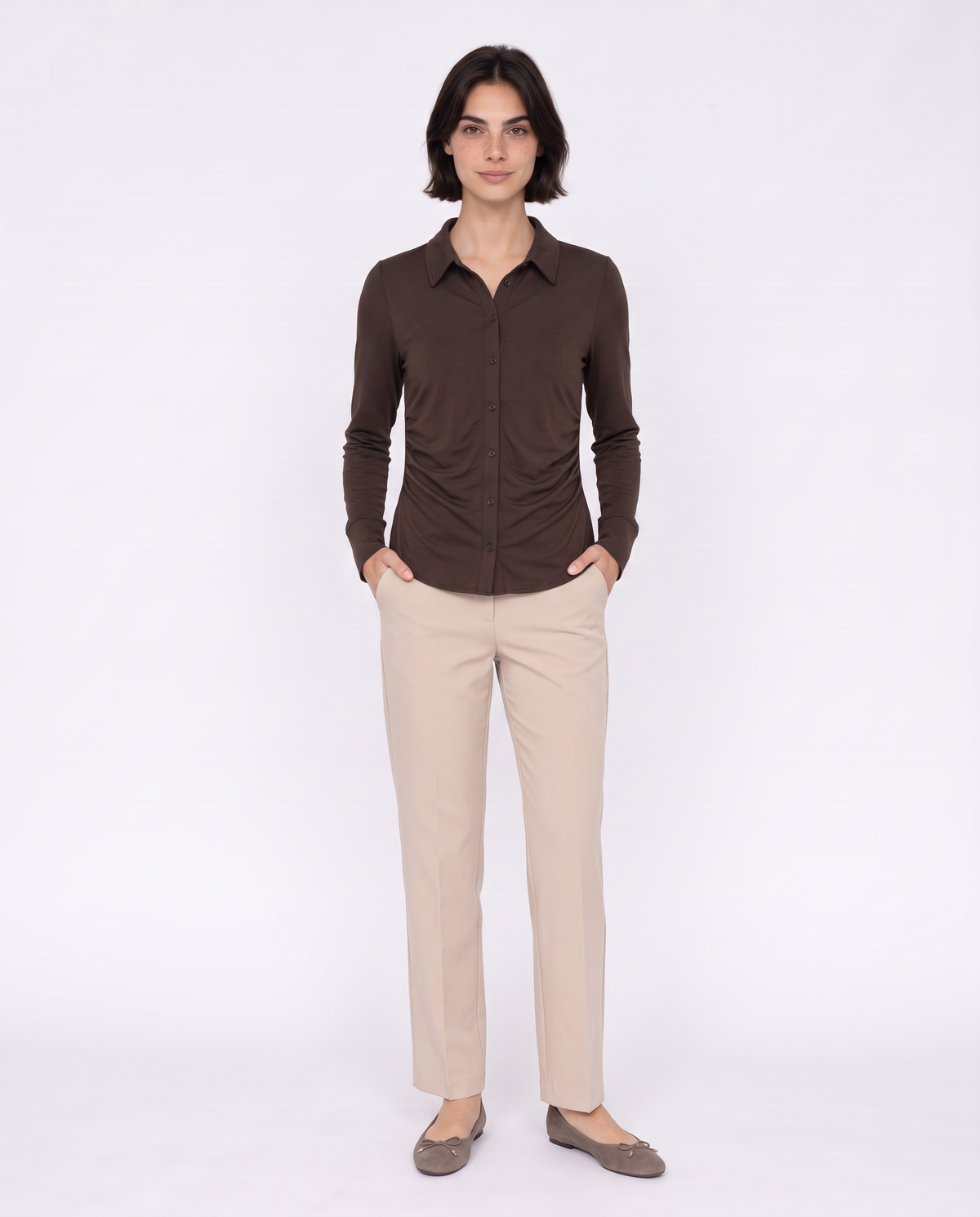 Camicia manica lunga con arriccio laterale - Moro