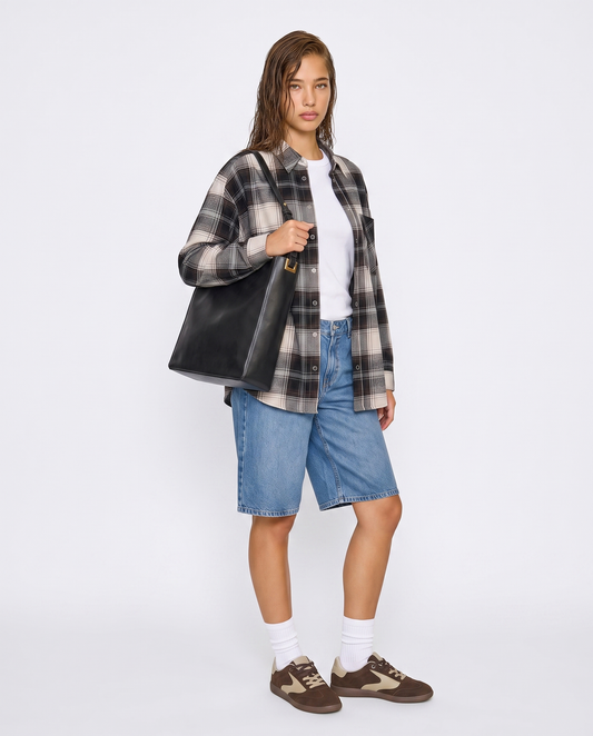 Camicia a quadri manica lunga e tasca - var 1
