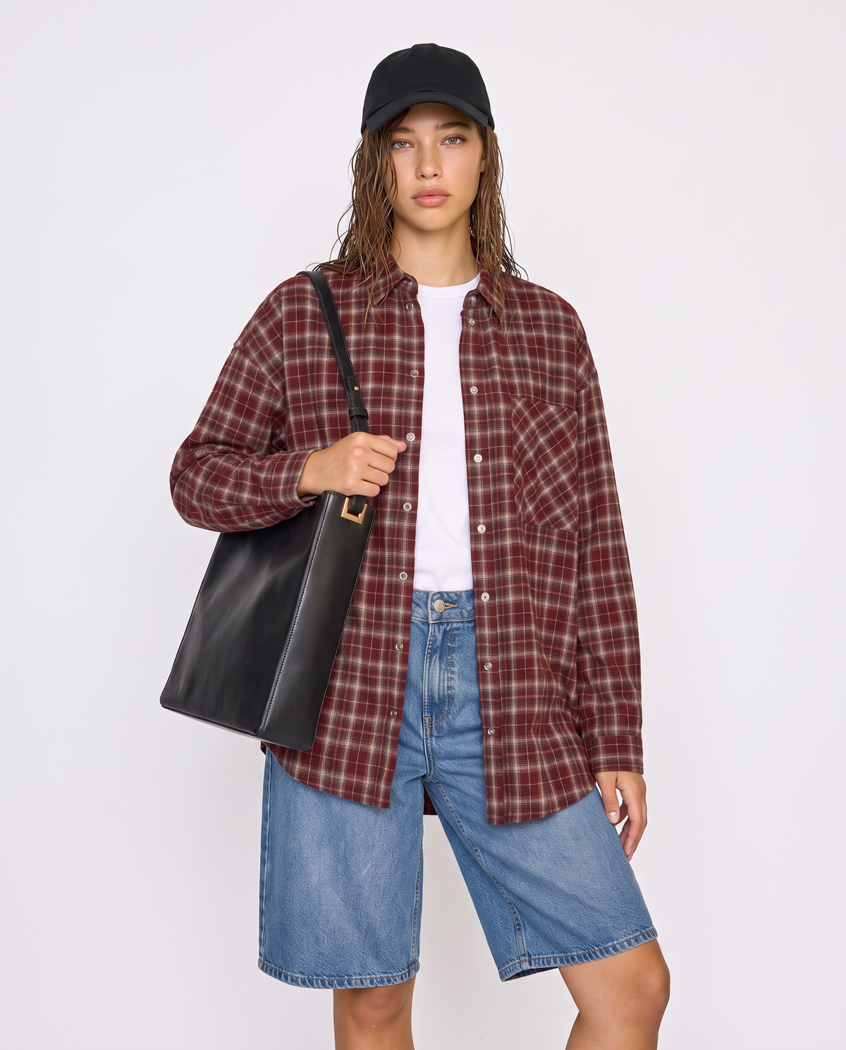 Long sleeve plaid shirt with pocket - 