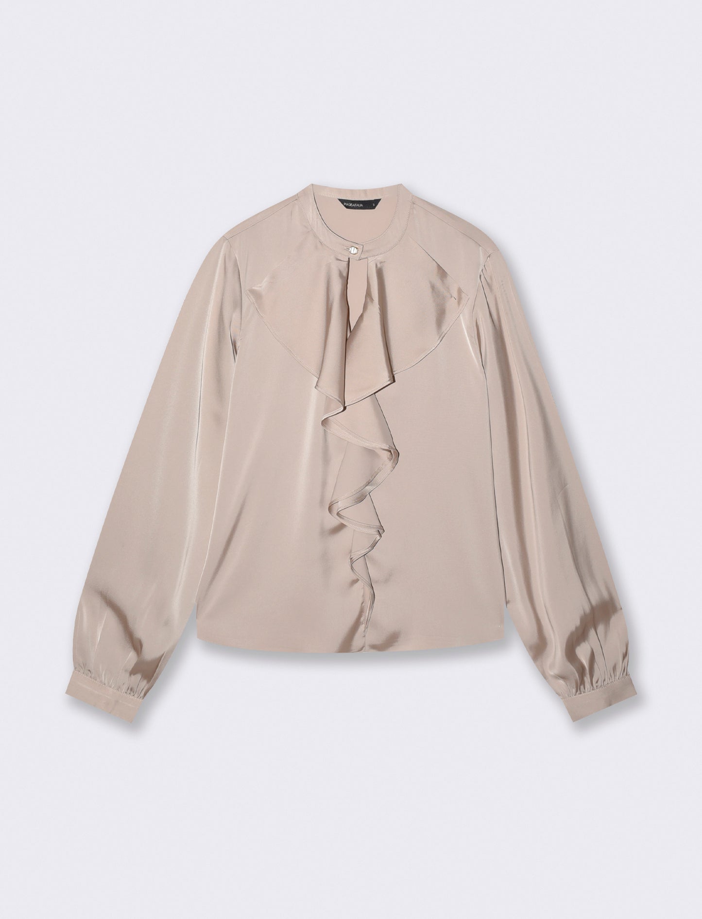 Casacca collo coreano con rouches eleganti - Beige