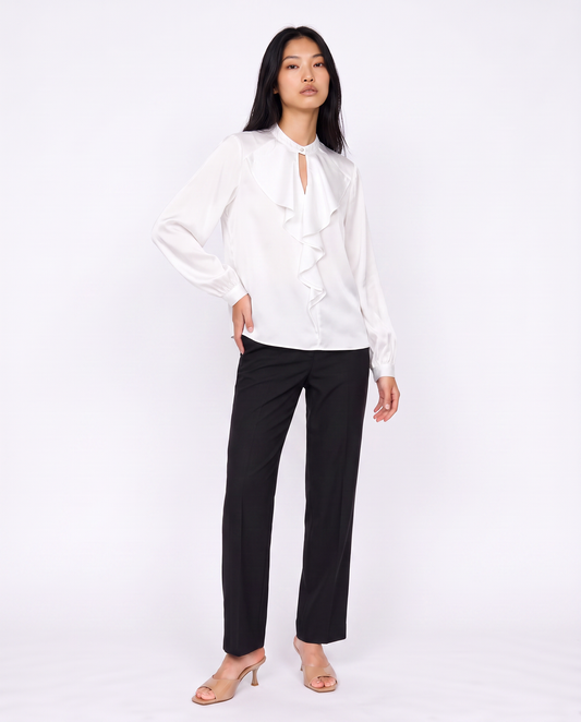 Casacca collo coreano con rouches eleganti - Bianco latte
