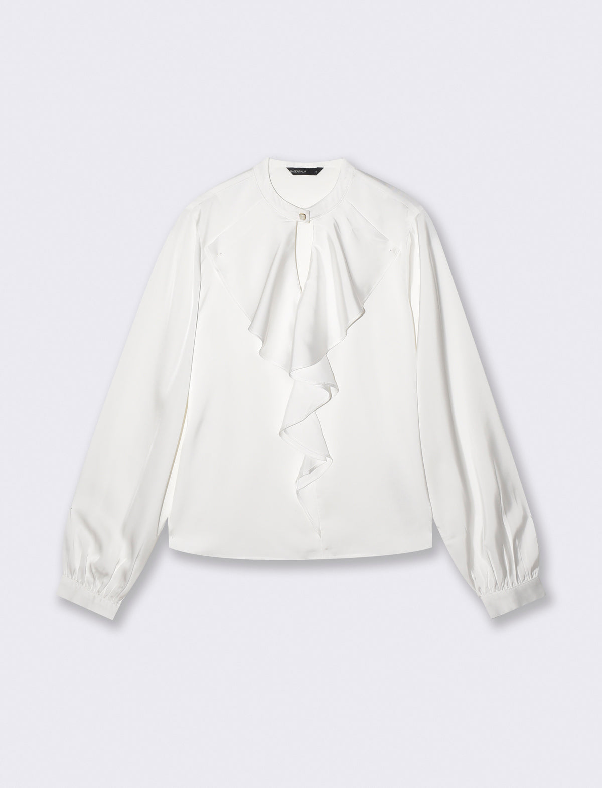 Casacca collo coreano con rouches eleganti - Bianco latte