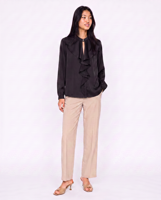 Casacca collo coreano con rouches eleganti - Nero