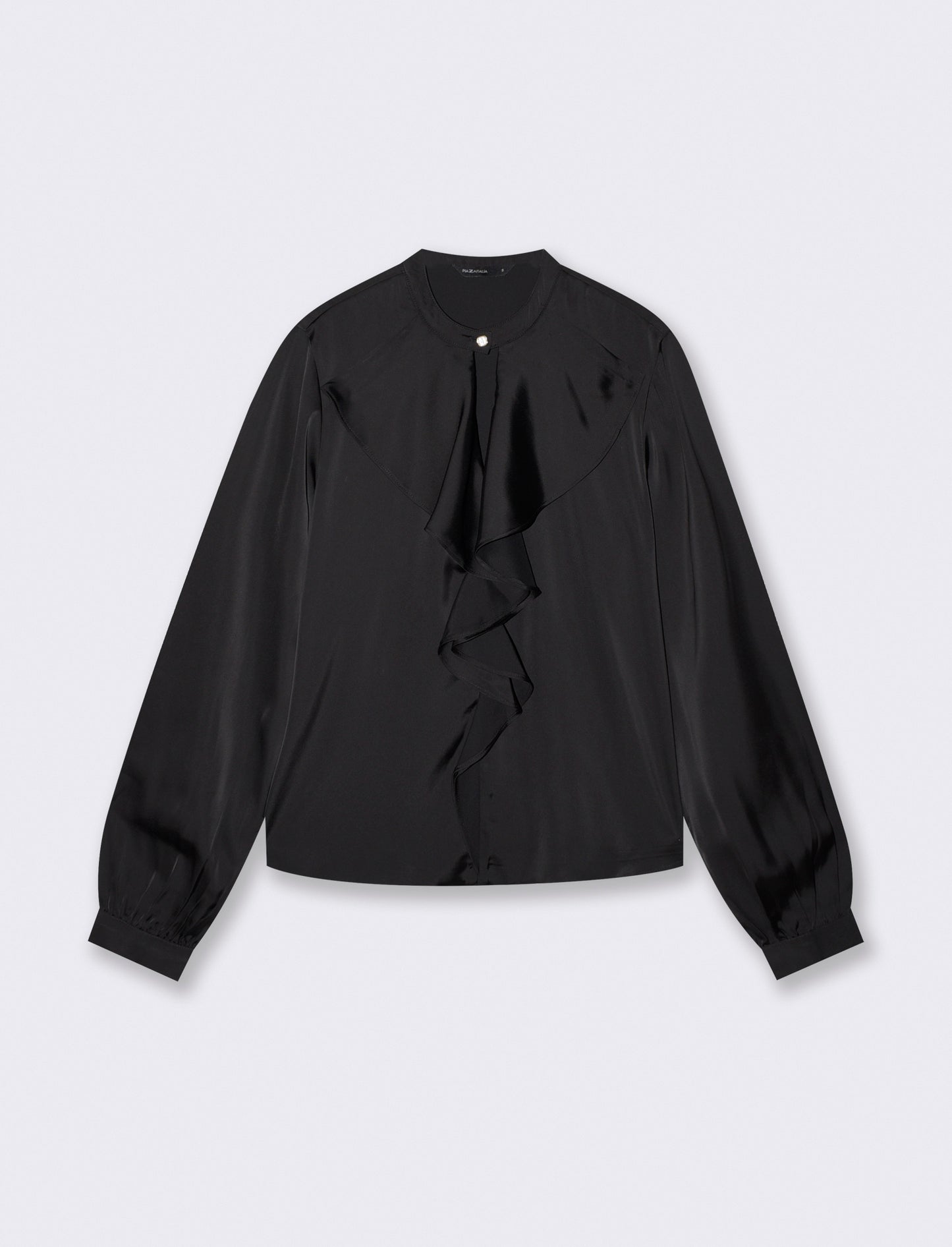 Casacca collo coreano con rouches eleganti - Nero