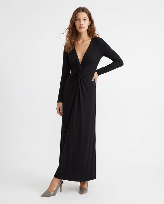 Long dress with elegant crossover - Black