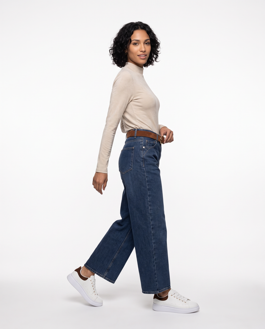 Basic long sleeve t-shirt with high collar - Beige