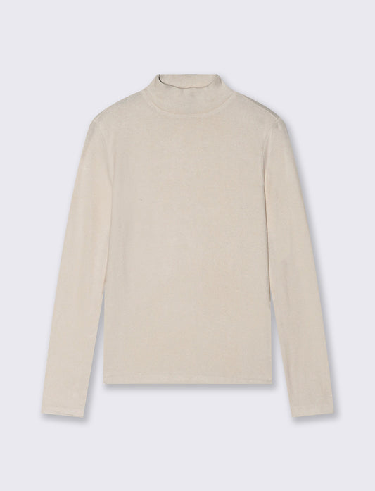 T-shirt basica manica lunga collo alto - Avorio