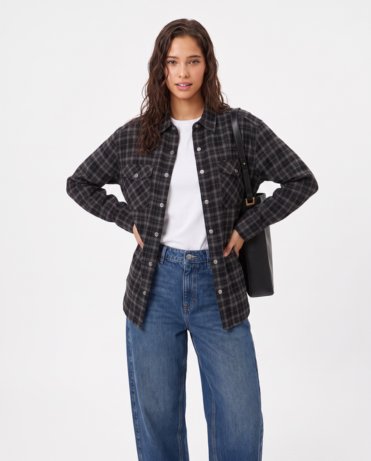 Camicia a quadri manica lunga con tasche - var 2