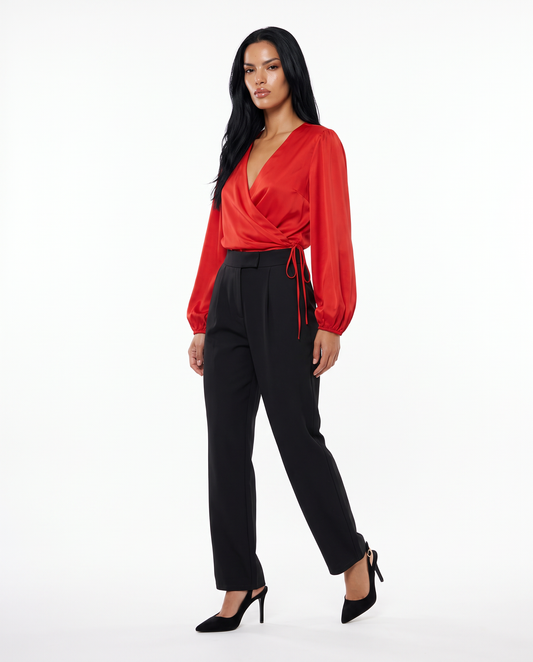 Elegant Tie Closure Blouse - Red