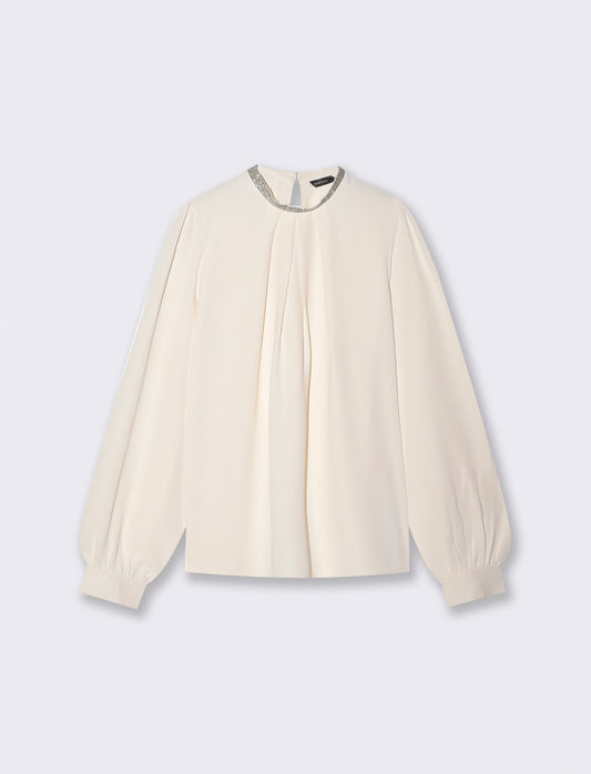 Casacca collo coreano con borchie applicate - Avorio