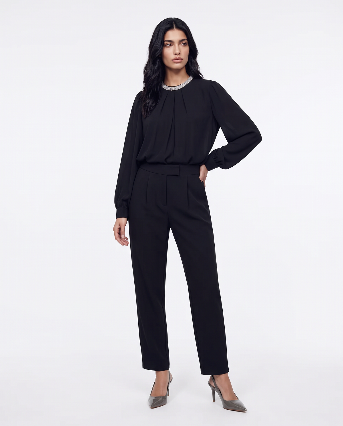 Casacca collo coreano con borchie applicate - Nero