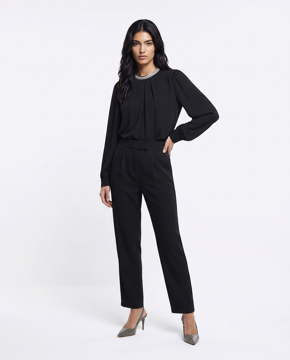 Casacca collo coreano con borchie applicate - Nero