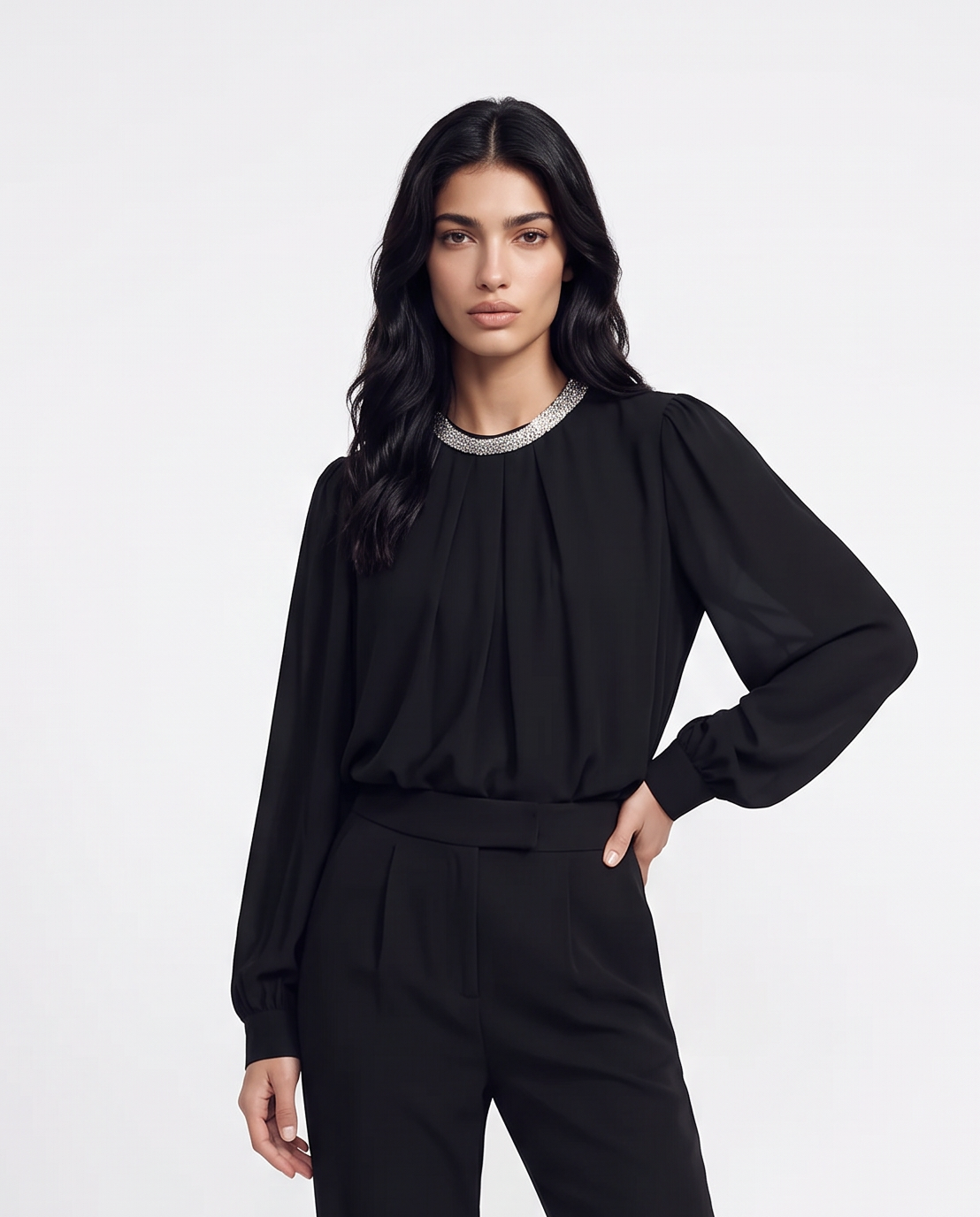Casacca collo coreano con borchie applicate - Nero