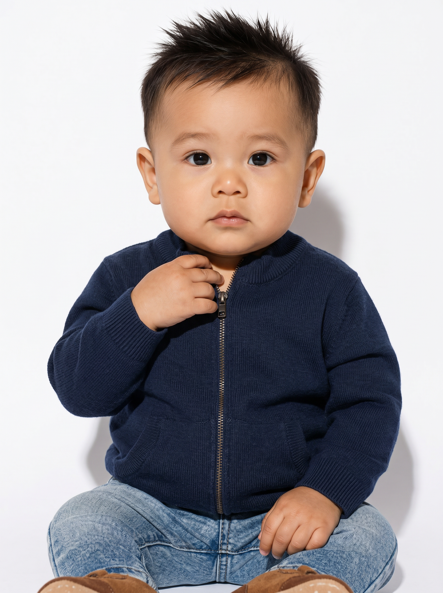 Basic cardigan with zip and kangaroo pocket - Blue