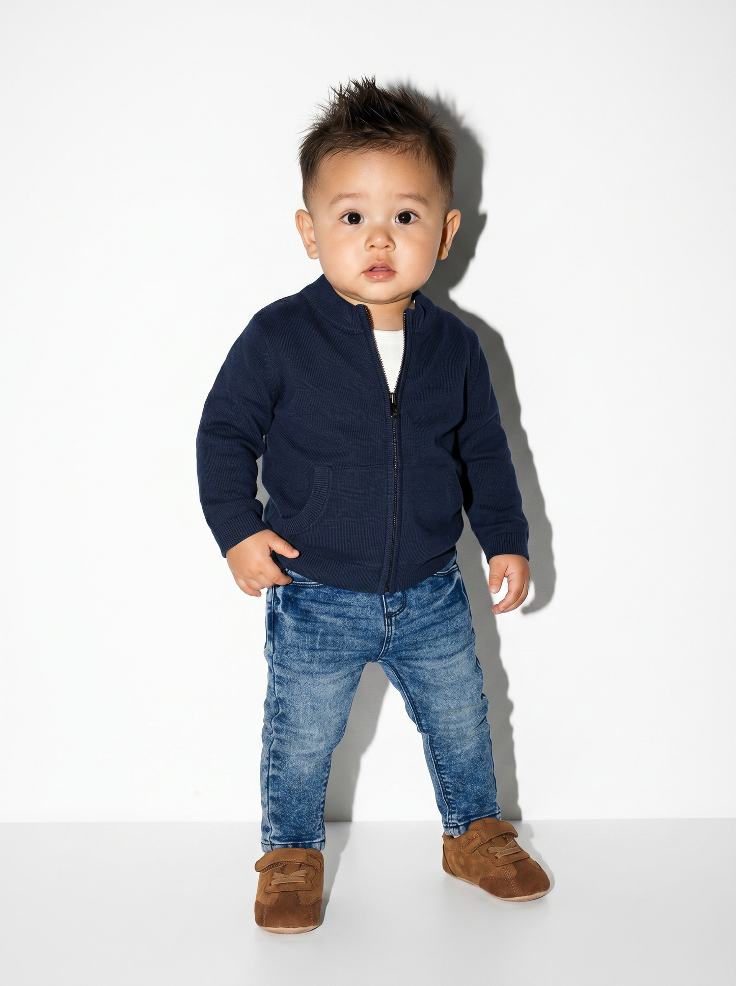 Basic cardigan with zip and kangaroo pocket - Blue