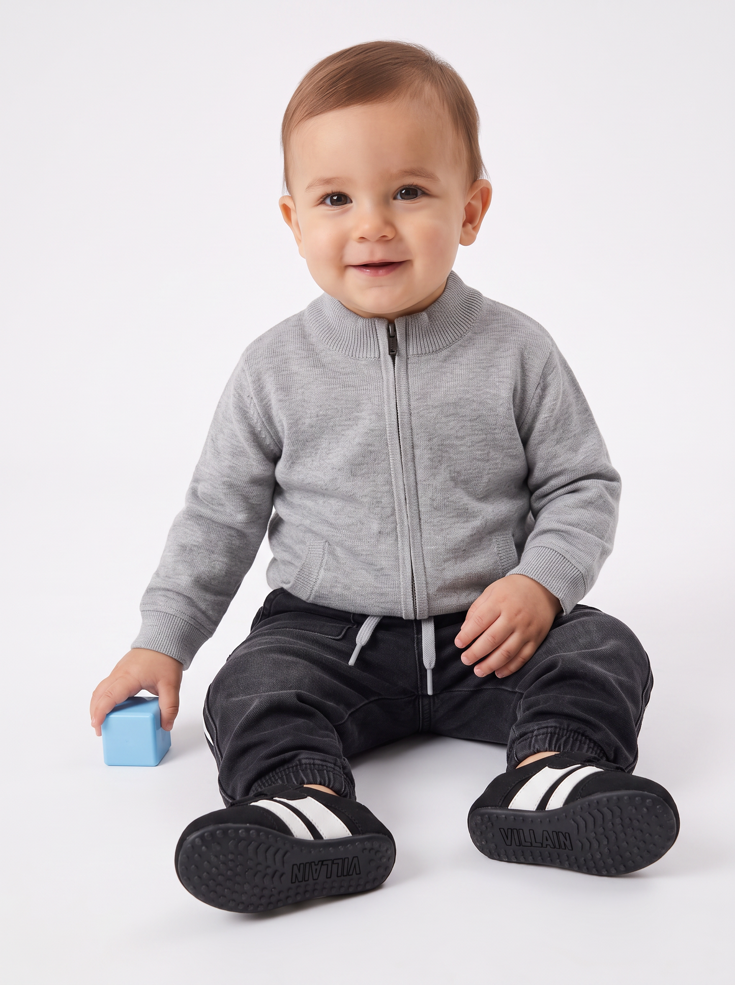Basic cardigan with zip and kangaroo pocket - Grey