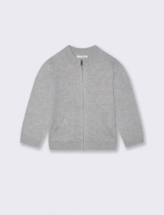 Cardigan basico con zip e tasca canguro - Grigio mel.