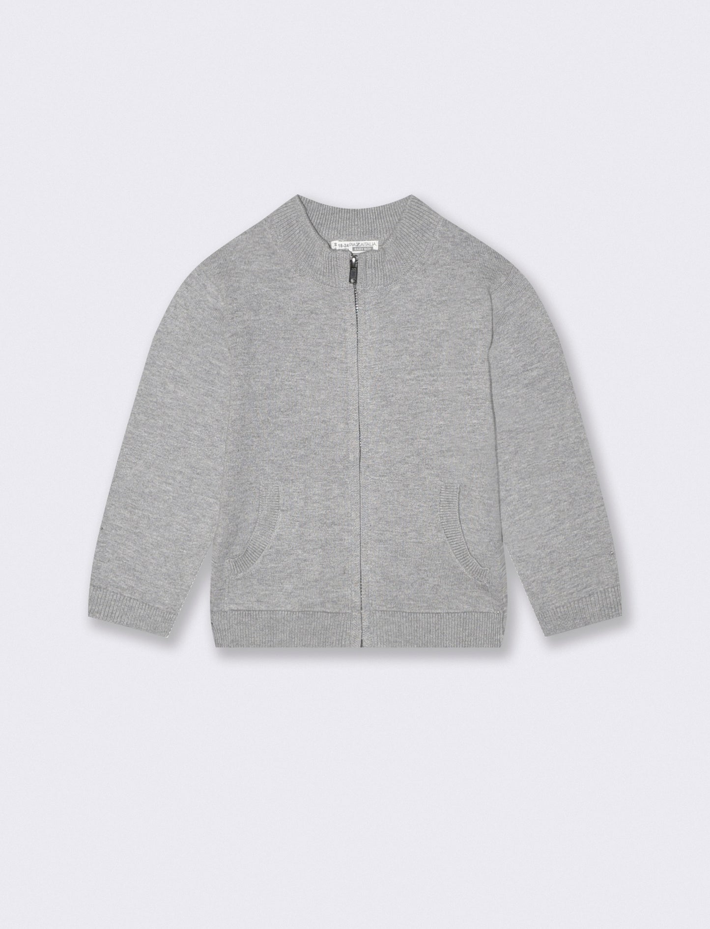 Basic cardigan with zip and kangaroo pocket - Grey