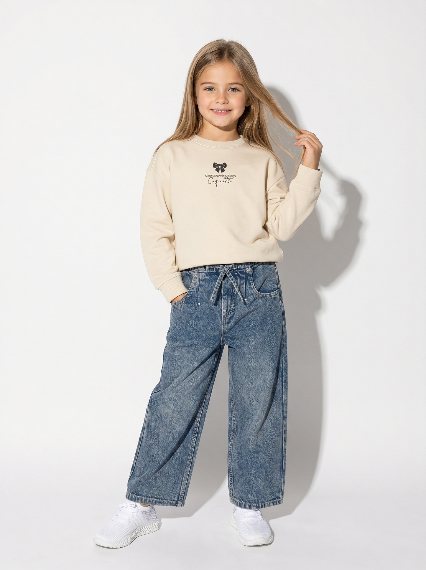 Pantaloni jogger denim wide leg con tasche - Denim