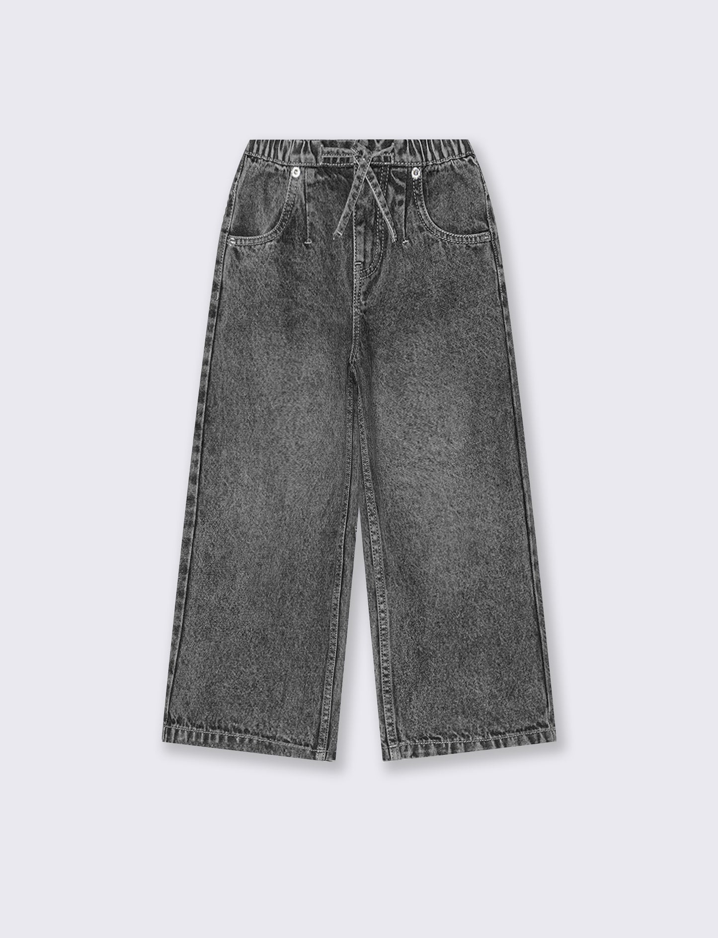 Pantaloni jogger denim wide leg con tasche - Nero