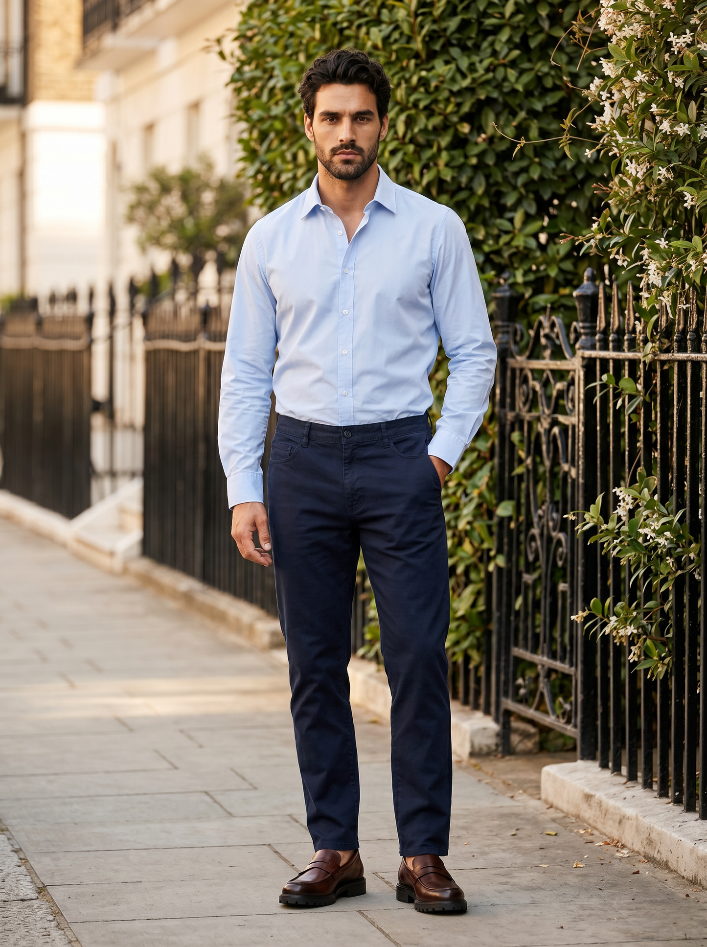 Pantaloni Regular Fit 5 Tasche Twill - Blu