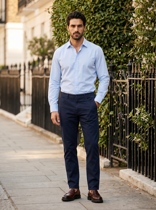 Pantaloni Regular Fit 5 Tasche Twill - Blu