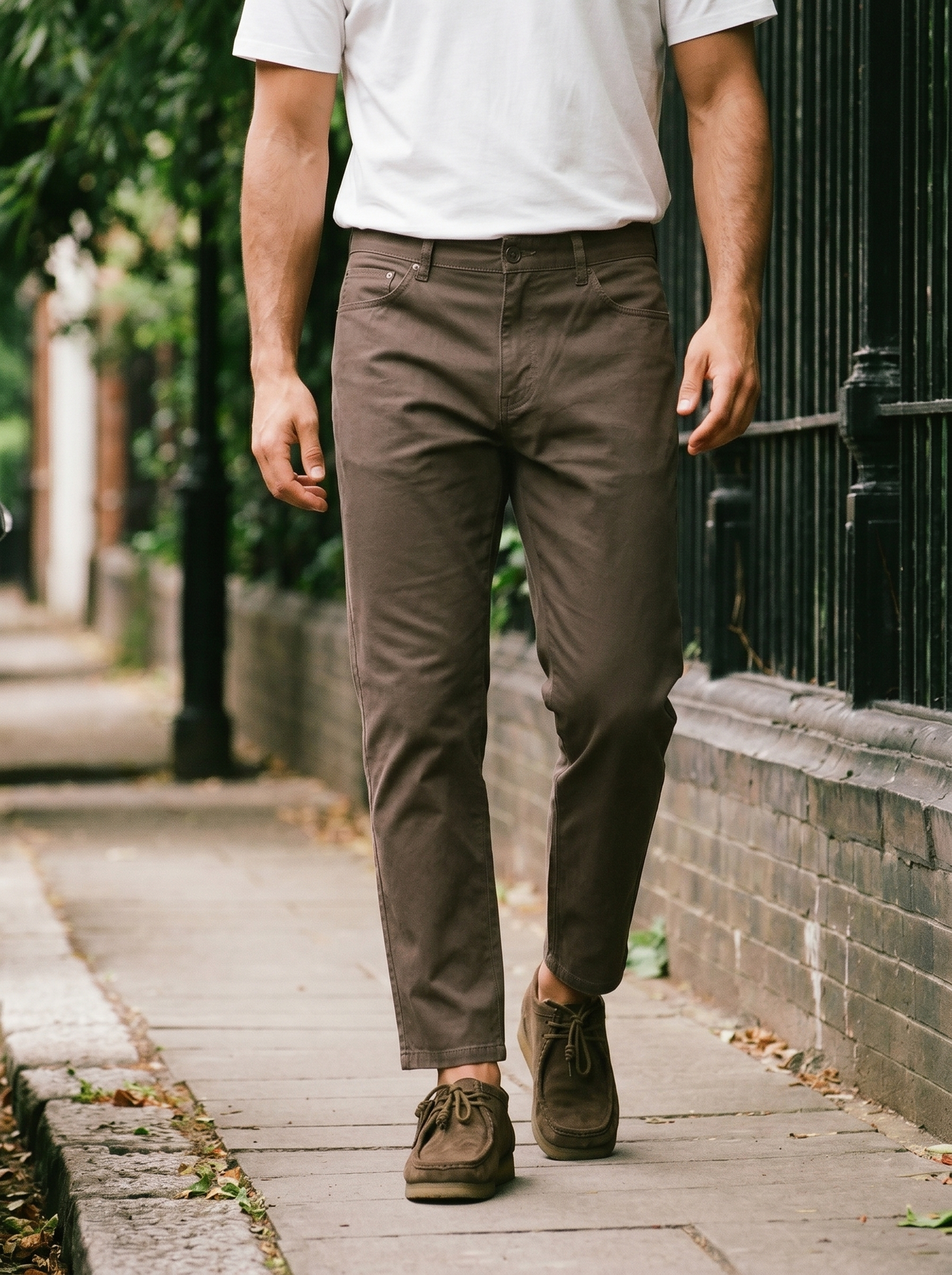 Regular Fit 5 Pocket Twill Pants - Grey