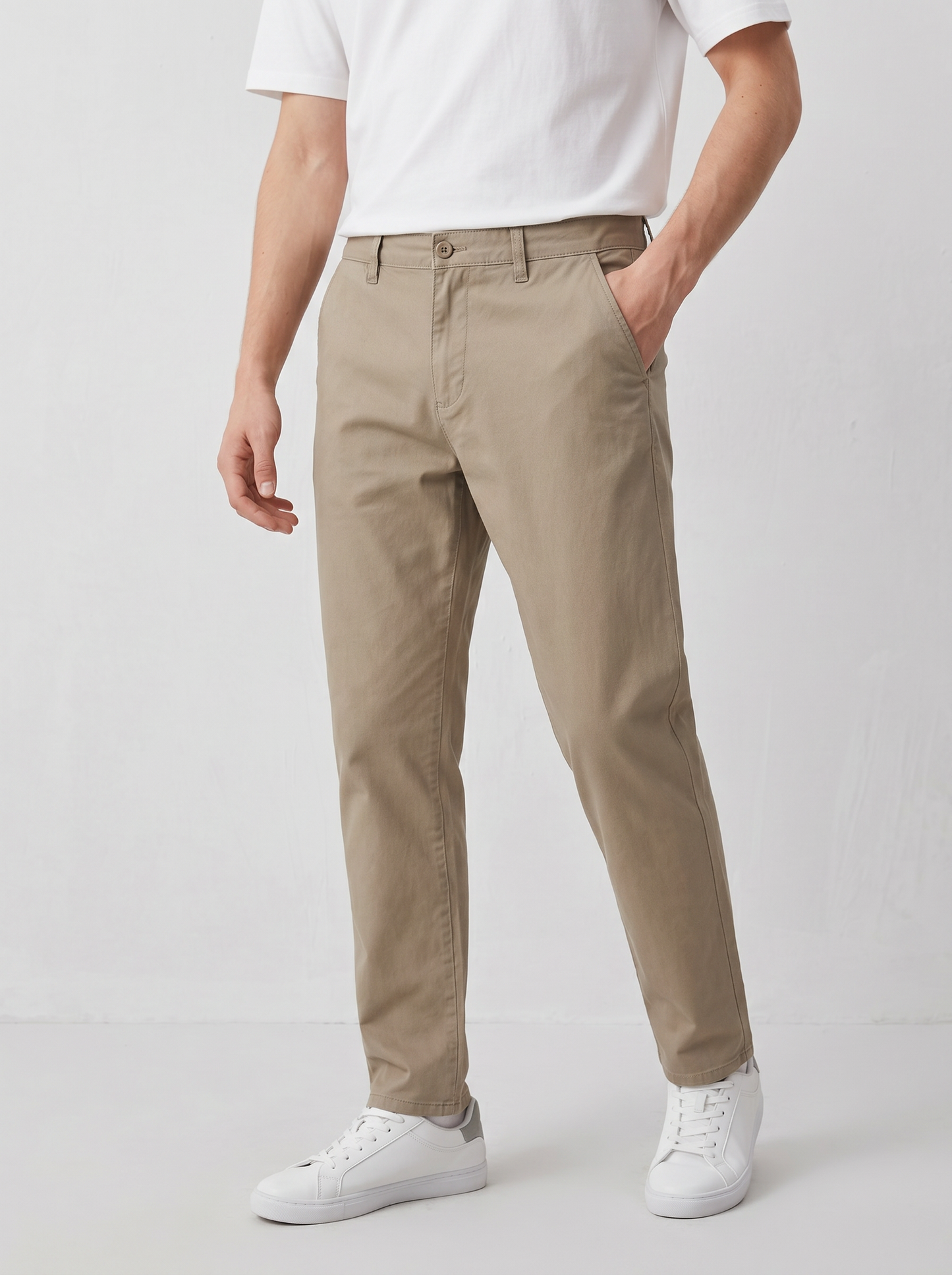 Regular Fit Cotton Chino Pants - Beige