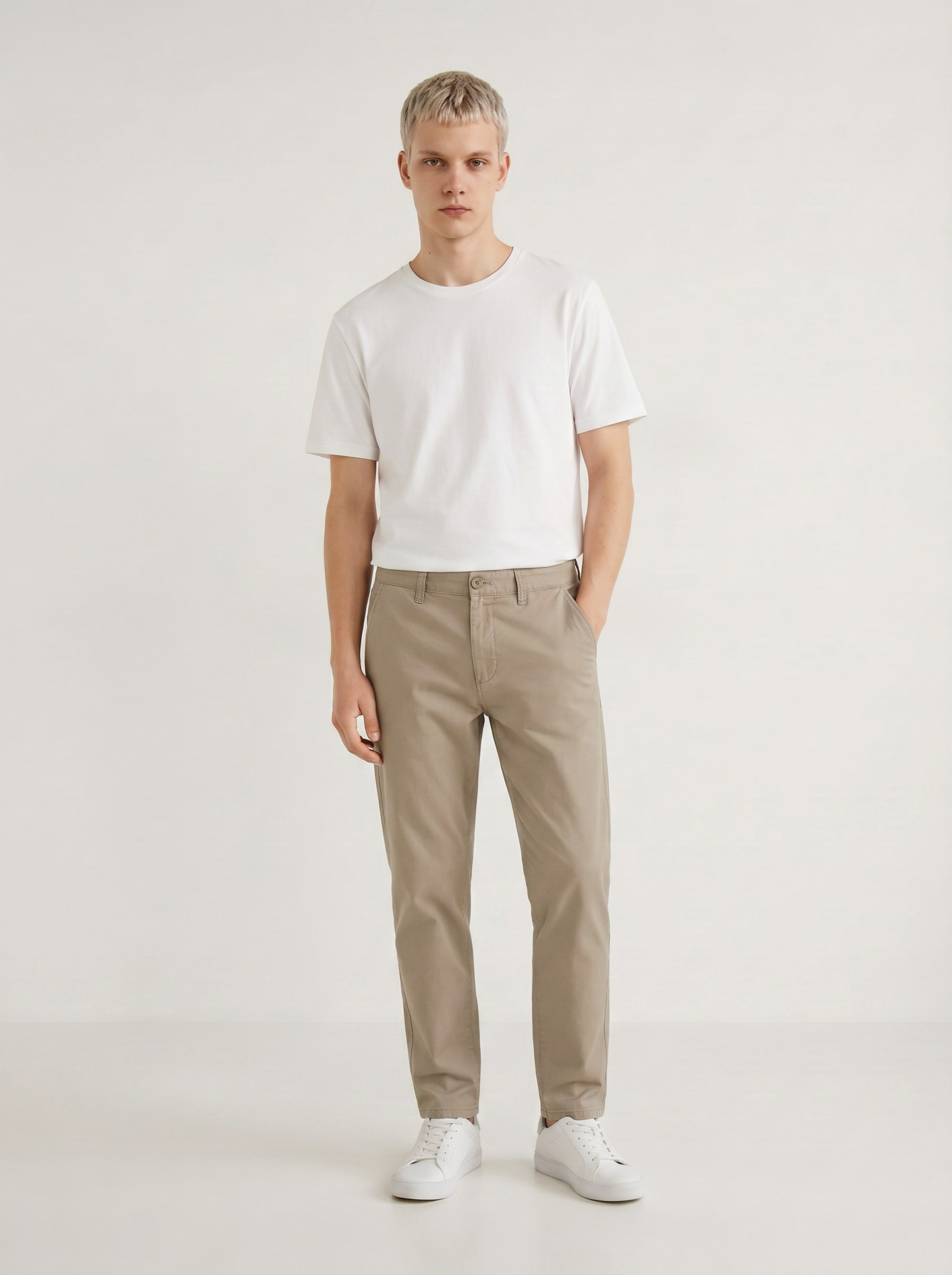Regular Fit Cotton Chino Pants - Beige